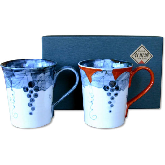 Pair of mugs, present, gift boxed, stylish, Arita ware, Fuchino grapes, gift boxed, gift wrapped, made in Japan