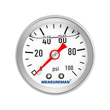 MEASUREMAN 0-100PSI Stainless steel steel glycerin filled fuel pressure gauge 1-1/2 inch dial size 6an fuel pressure control adapter Aluminum 1/8 inch NPT center backmount