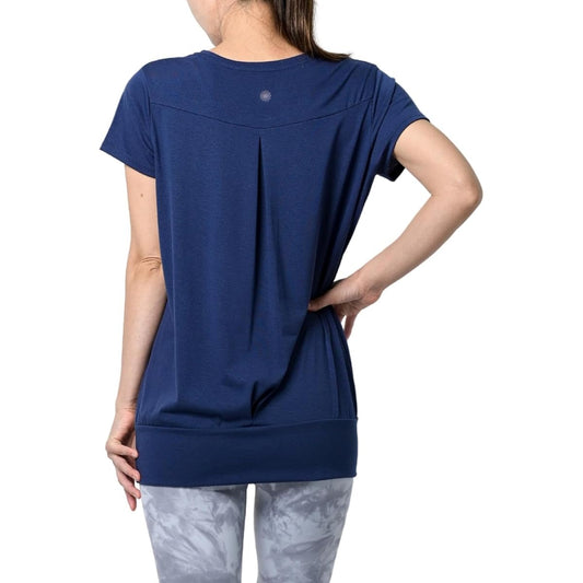 [machikaada] Yoga Wear Tops T-Shirt Short Sleeve Long Length 900 Long Length Ribbed Hem Long Length Yoga Hot Yoga Pilates Gym Fitness Wear Cute Stylish Long Body Cover