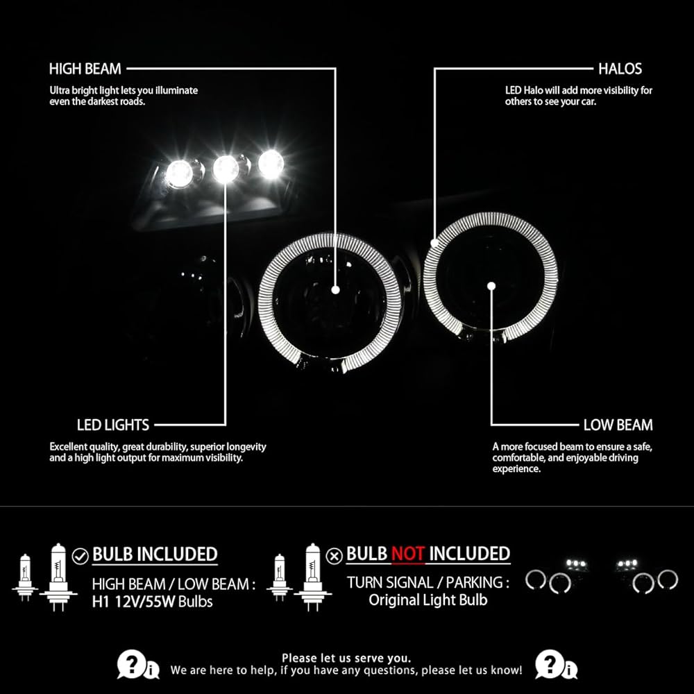 Autozensation 2005-2007 DODGE MAGNUM LED Projector Headlight Black L + R Pair headlamp