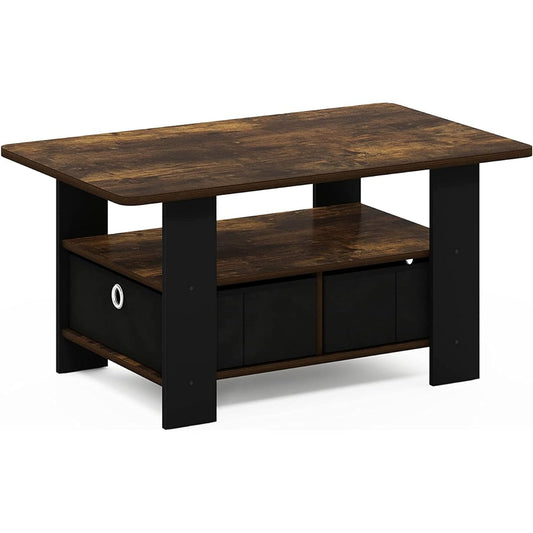 Furinno Living Table Andrey Amber Pine/Black with Drawer [Regular Japanese Import]