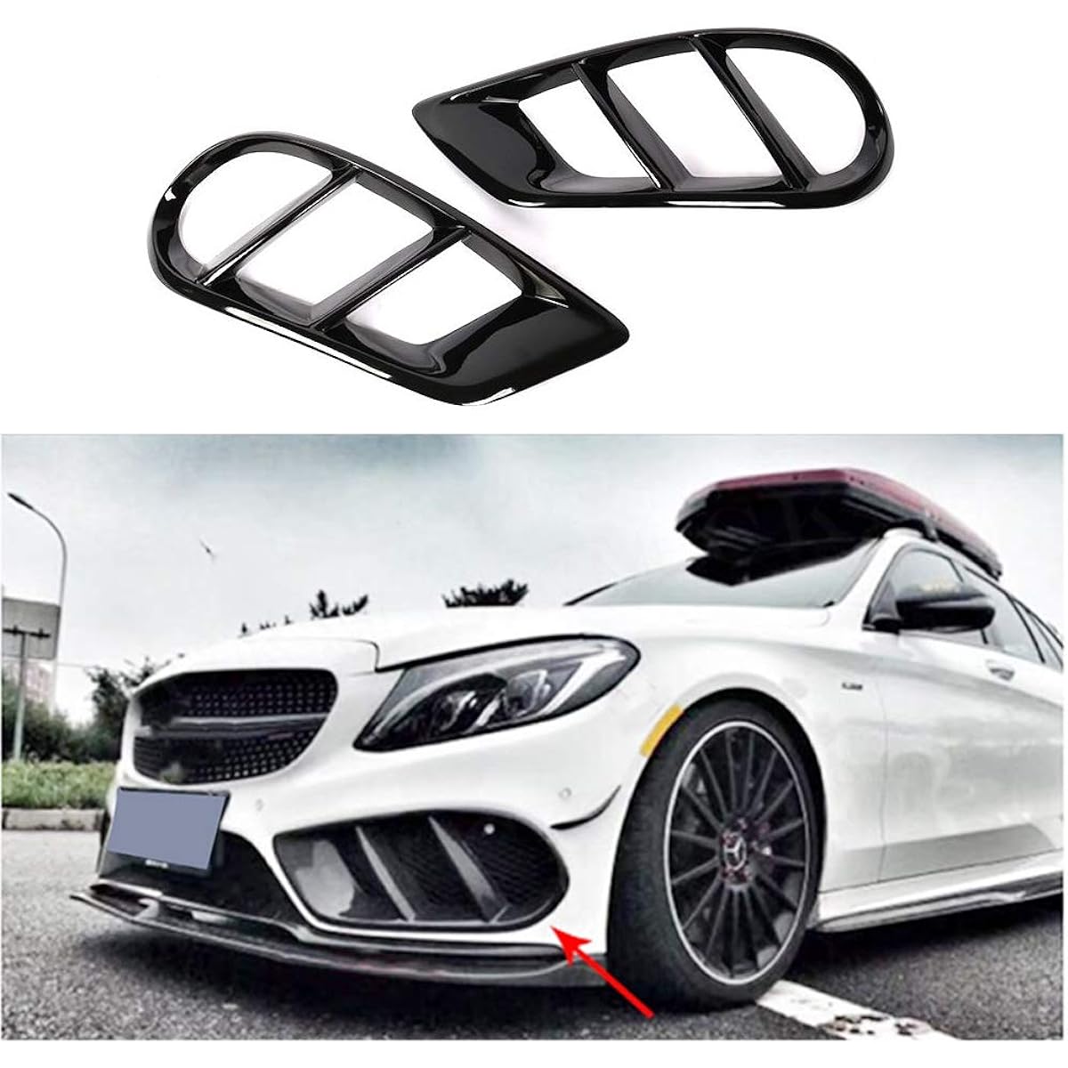 MCARCAR KIT W205 Foglamp Grill Cover Mercedes-Benz C Class W205 C205 SPORT C43 AMG 2015-2018 C300 C350 C400 FRP FRP Gloss Black Front Bumper Light Light Air Event Trim
