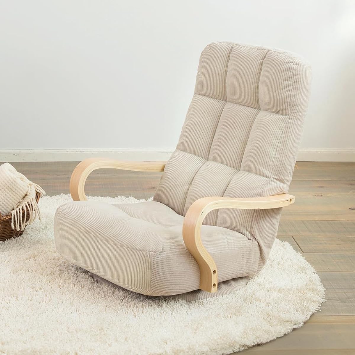 Iris Ohyama Wood Armchair Rotating Type Seat Chair 360 Degree Rotation With Back Pocket Foldable Width Approx. 61 x Depth Approx. 73 x Height Approx. 68 cm Beige WAC-K