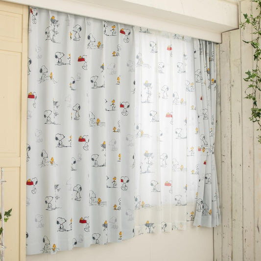 Peanuts Snoopy Grade 2 Blackout Heat Shielding Curtain Lace Set of 4 Comic Pattern Width 100 x 135cm Length Ivory Snoopy Character Washable Adult Goods KO-16 KO-17