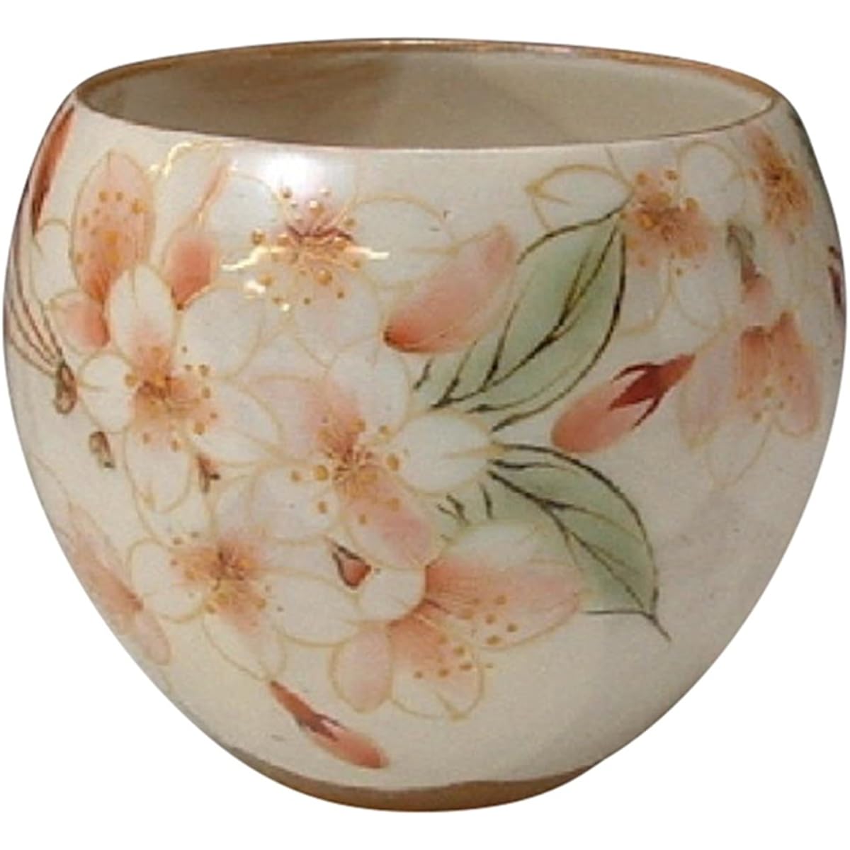 Kyoto ware Kiyomizu ware teacup cream diameter 9cm Ceramic bean kiln tea cup (in presentation box) Flower arrangement (cherry blossoms) AHS-01