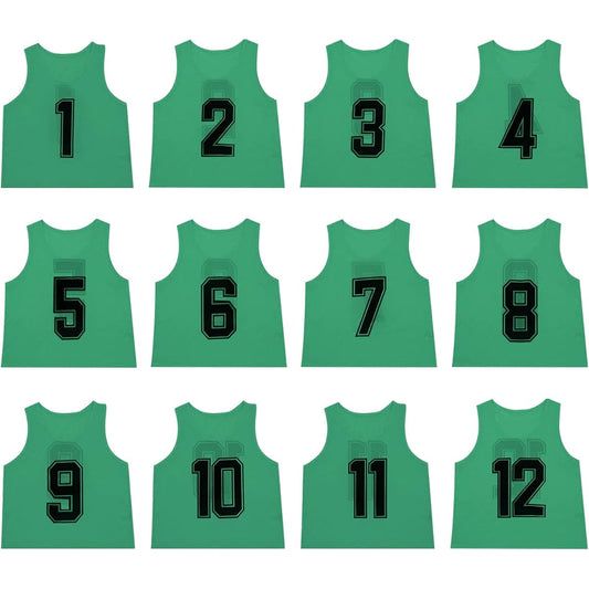 [NA] TOEPODO Children's Bibs, 12 pieces, Numbers 1 to 12, front and back numbered, storage bag included, 10 colors available, sweat absorbent, lightweight, good ventilation, unisex, soccer, basketball, futsal school, events, local governments, sports day