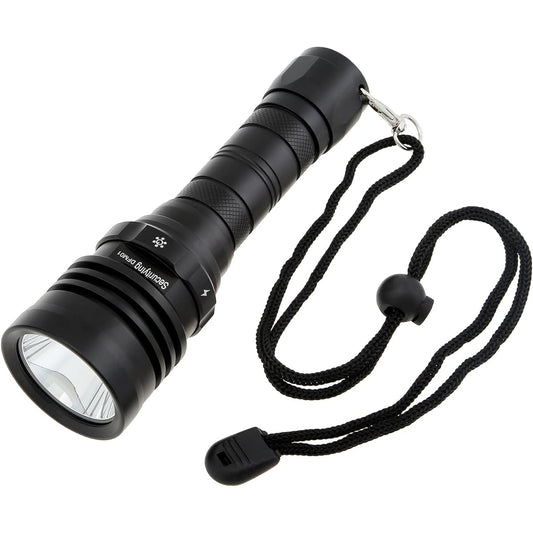 SecurityIng DFM01 Diving Light, Rechargeable, Bright, 1800 Lumens, Irradiation Range, 200M, 5 Dimming Modes, LED Diving Light, IPX-8 Waterproof, Used Up to 100M Underwater, Underwater Light, Diving, Magnetic Control, Underwater Flashlight with Battery
