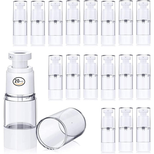 Vacuum Bottle, 15ml, 20 pieces, Pump Bottle, Cosmetic Dispensing Bottle, Pump Type, Airless, Push Bottle, Hot Spring, Travel Bottle, Plastic Container, Refillable Bottle, Transparent, Portable, For Liquid, For Emulsion, Travel Supplies, Leak Prevention