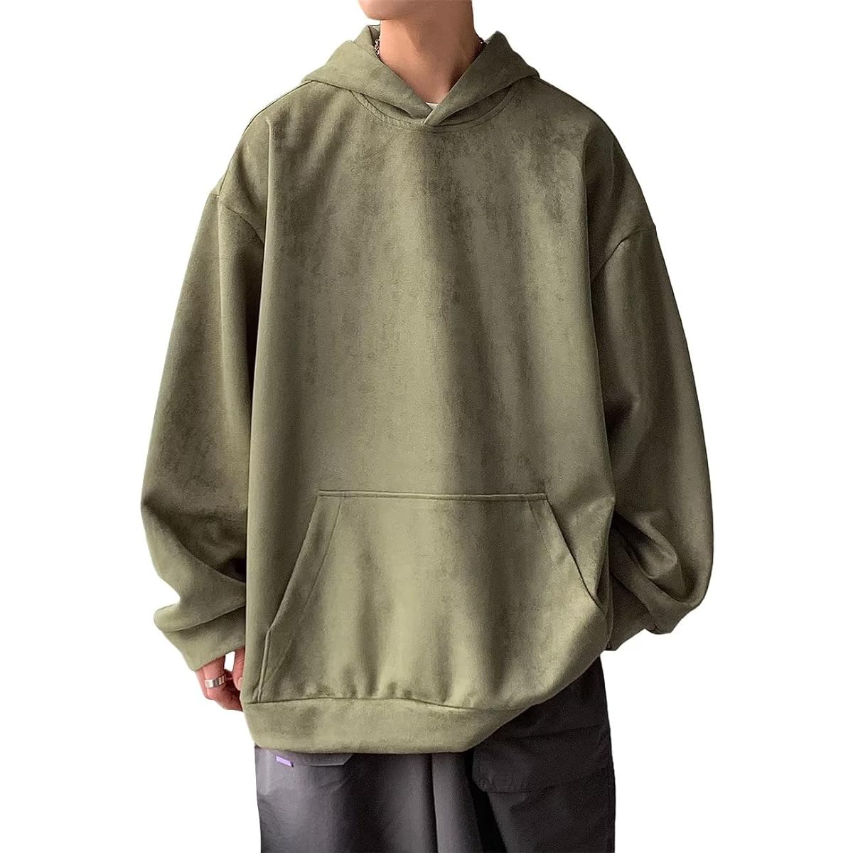 [VICALLED] Men's Parka, Long Sleeve, Loose, Autumn Clothing, Faux Suede, Casual, Large Size, Pullover, Soft, Plain, Stylish
