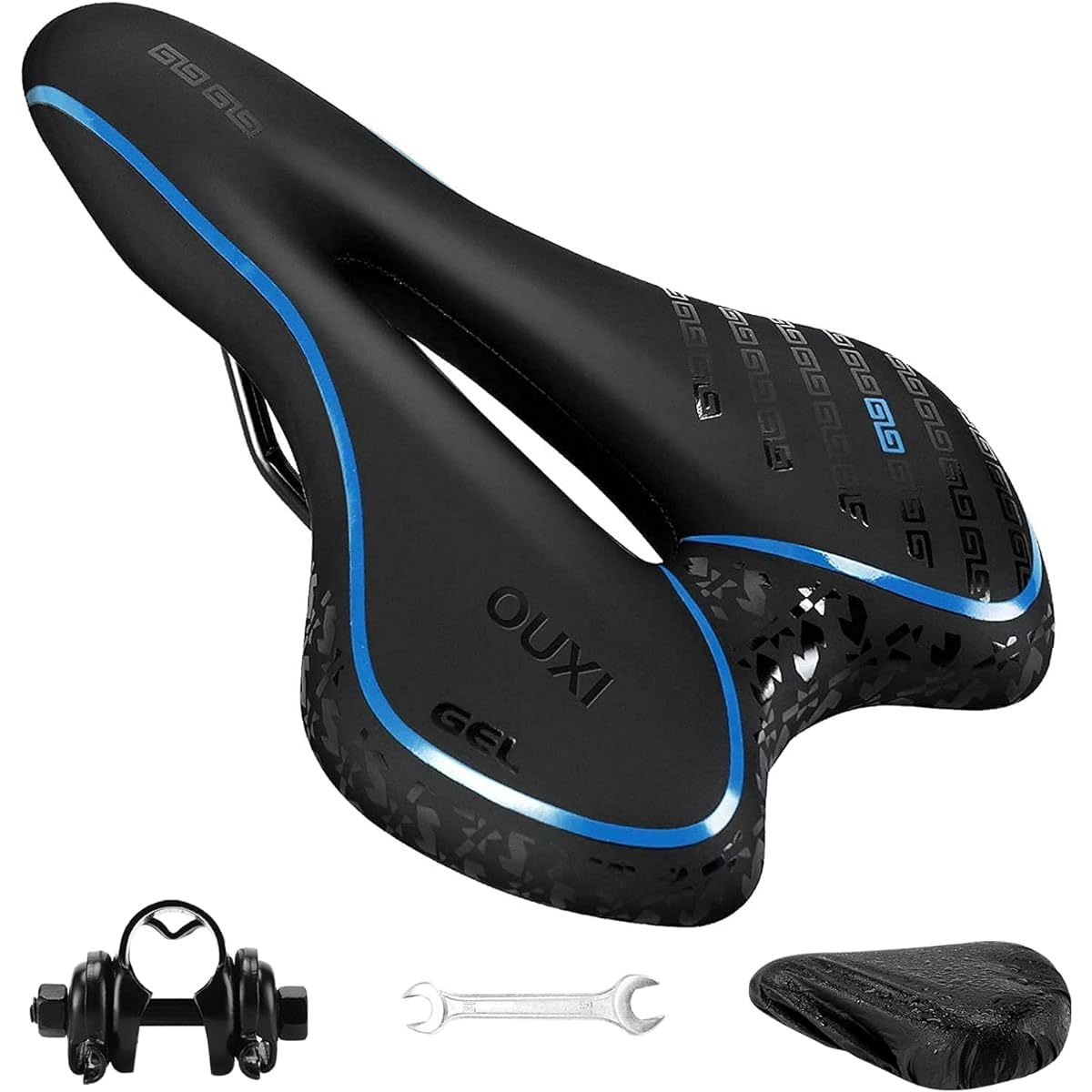 OUXI Bicycle Saddle, No Butt Pain, Cushion, Ultra Thick, Low Resilience, Shock Absorption, Breathable, Perforated, For Road Bikes, Mountain Bikes, Cross Bikes, Waterproof, Soft Saddle for Men and Women