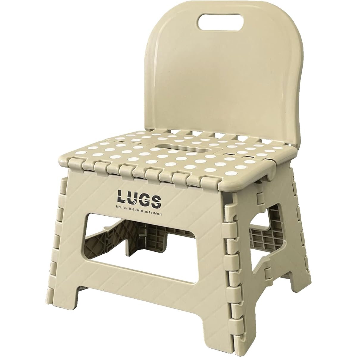 ILC LUGS Compact chair with backrest for outdoor/picnic/flower viewing/BBQ/children sand beige W32 x D25 x H42.5cm (when used) W32 x D6.5 x H42.5cm (when folded)