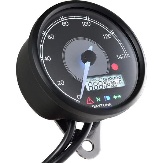 Daytona VELONA Motorcycle Electric Speedometer with LCD Tachometer Black Body/White LED φ80 140km/h Display 21980
