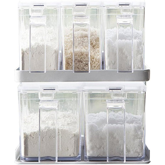 Yamazaki Jitsugyo Seasoning Container S Size 3 Pieces L Size 2 Pieces & Rack 6 Piece Set Stocker Container Case Storage Spoon Kitchen Tower White 3341 2867 3SET