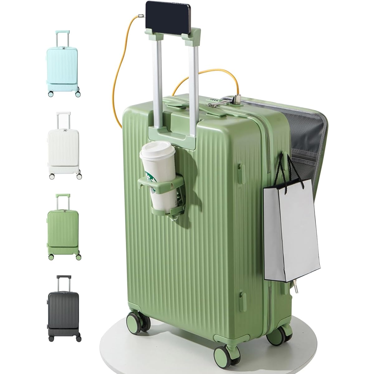 UNIMAT Suitcase, Carry Bag, Carry Case, Carry-on, Ultra Light, Large, Quiet, Double Casters, Shockproof, 360 Degree Rotation, Equipped with TSA Rotor, Zipper Type, Travel, Business, Business Trip, Includes USB Port (M Size (76L/4-7 nights), Green)