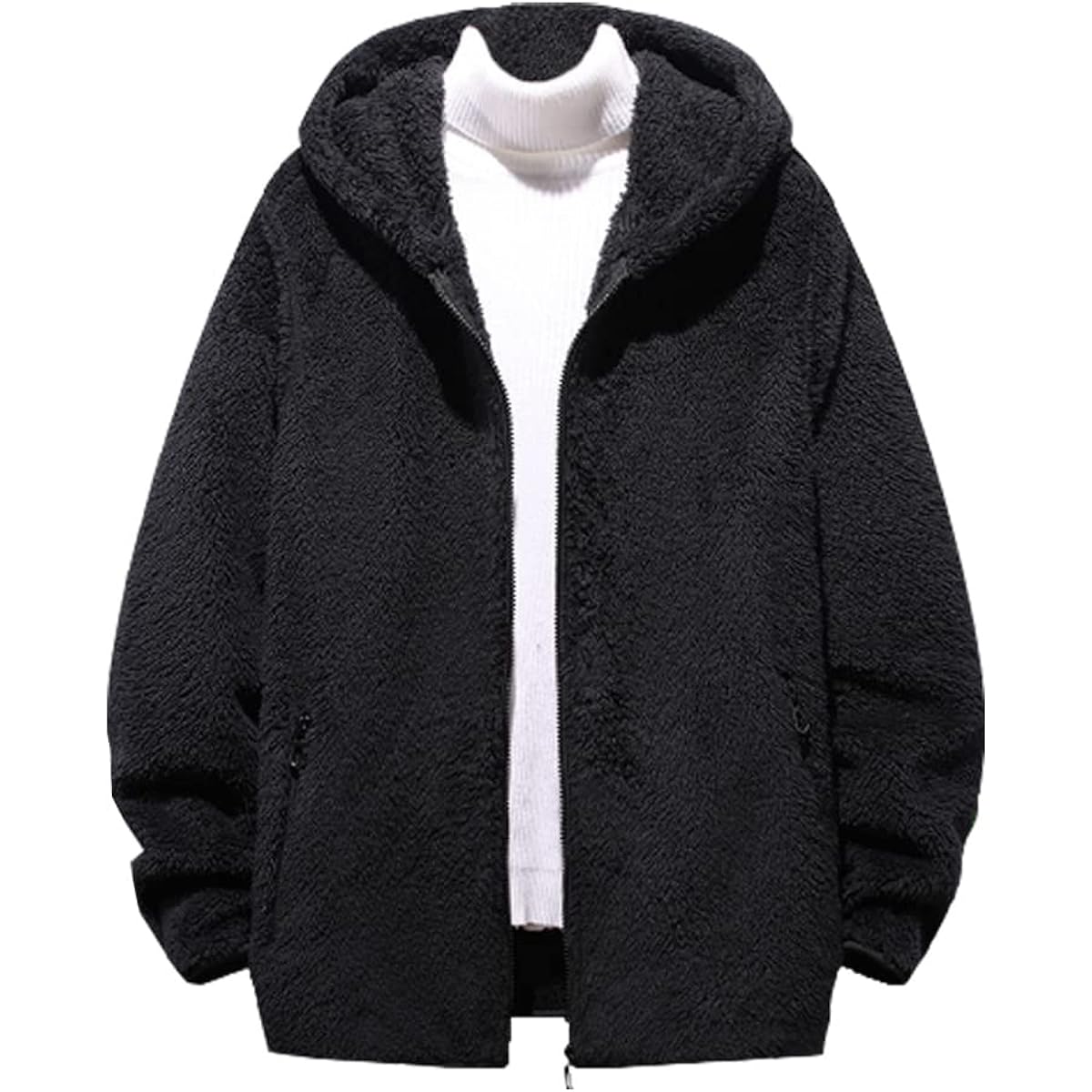 [Anzn] Fleece Jacket, Boa Jacket, Men's Parka, Men's, Brushed Lining, Cold Weather Sweatshirt, Men's, Hooded, Warm, Winter, Loose, Soft, Fashion, Casual Cardigan, Men's, Thick, Warm, Stylish, Large Size