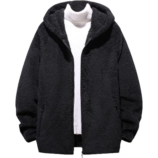 [Anzn] Fleece Jacket, Boa Jacket, Men's Parka, Men's, Brushed Lining, Cold Weather Sweatshirt, Men's, Hooded, Warm, Winter, Loose, Soft, Fashion, Casual Cardigan, Men's, Thick, Warm, Stylish, Large Size