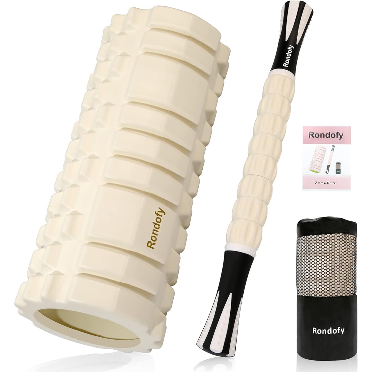 Rondofy Foam Roller Fascia Roller [2023 Industry New Development] 500KG Load Capacity Massage Roller Fascia Release Set Instructions Storage Bag Included Beginner Ultra Light Home Training Muscle Relaxation Yoga Pole Sports Equipment (White)