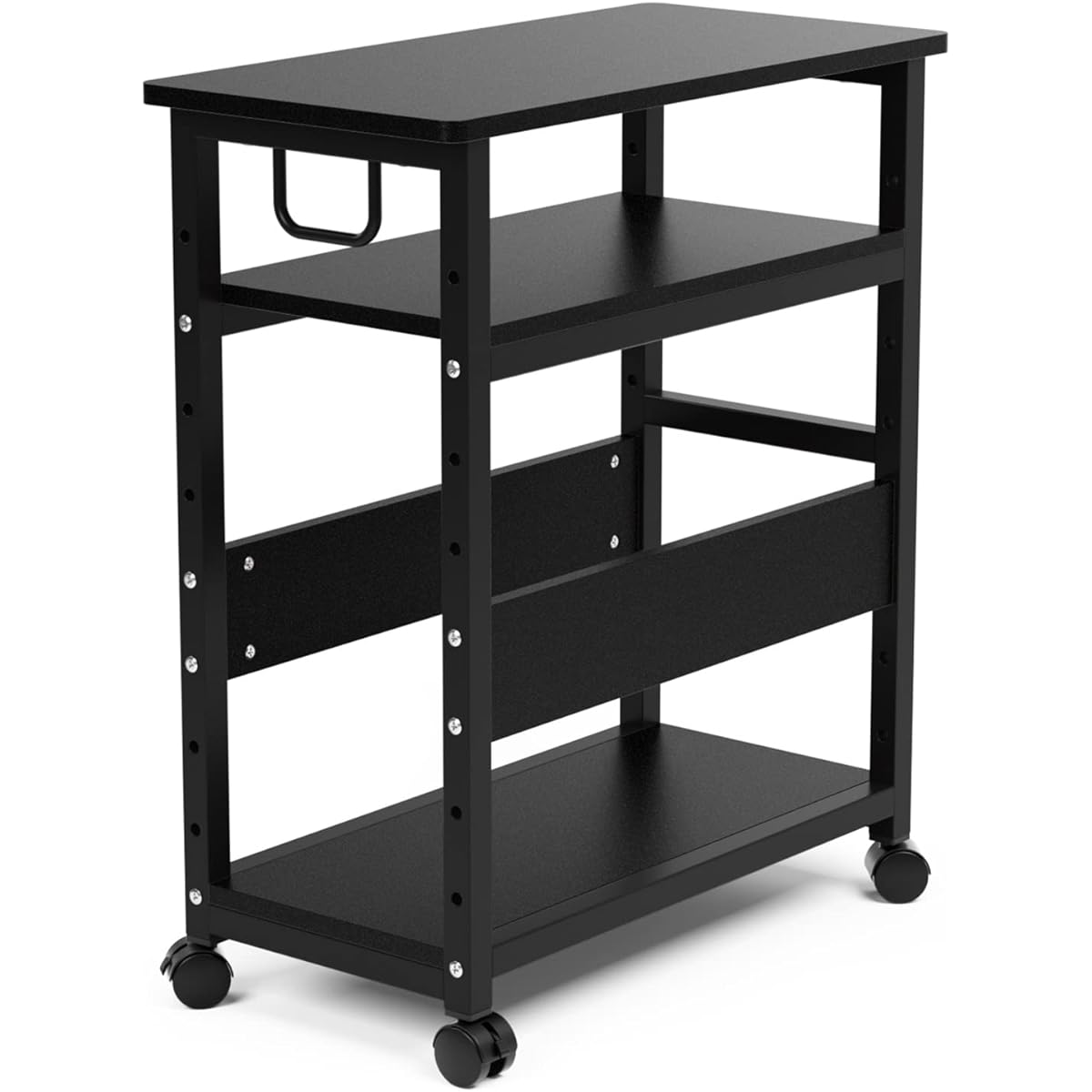 DEWEL Computer Wagon, PC Wagon, CPU Wagon, Printer Wagon, Side Wagon, with Casters, with Handle, PC Body Storage, 3 Tiers of Desk Side Storage, Adjustable Shelf Height, Melamine Finished, Assembly Product, Width 60 x Depth 30 x Height 70 cm (Black)