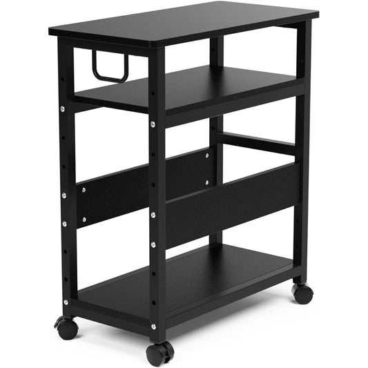 DEWEL Computer Wagon, PC Wagon, CPU Wagon, Printer Wagon, Side Wagon, with Casters, with Handle, PC Body Storage, 3 Tiers of Desk Side Storage, Adjustable Shelf Height, Melamine Finished, Assembly Product, Width 60 x Depth 30 x Height 70 cm (Black)