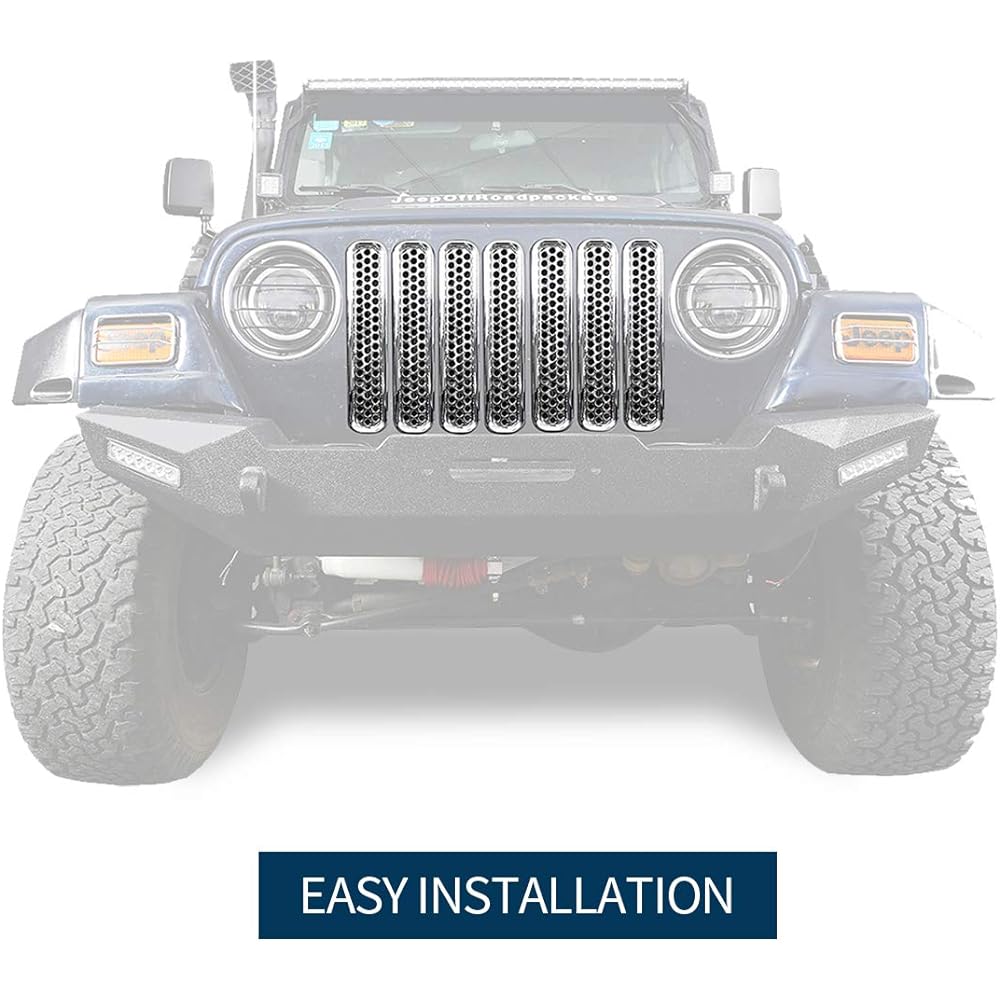 Push Button Front Grill Mesh Inserts Black 1997 – 2006 Jeep Wrangler tjunlimited (7 Pack)