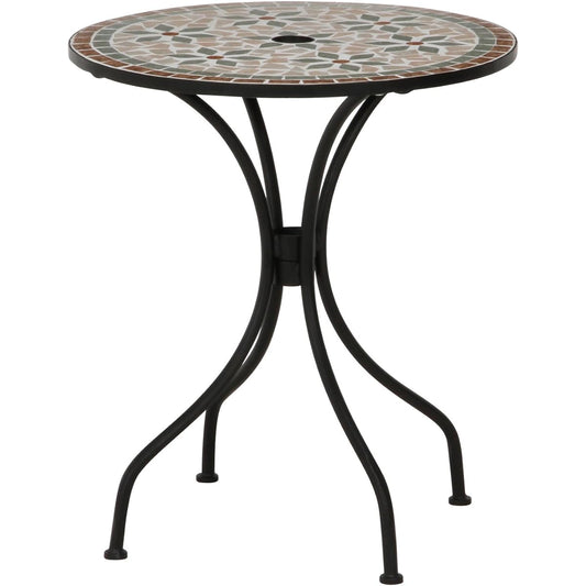 Fuji Boeki Table Garden Width 61 x Depth 61 x Height 69.5 cm Floral Mosaic Ceramic Parasol Hole Assembly Product Brown 10657