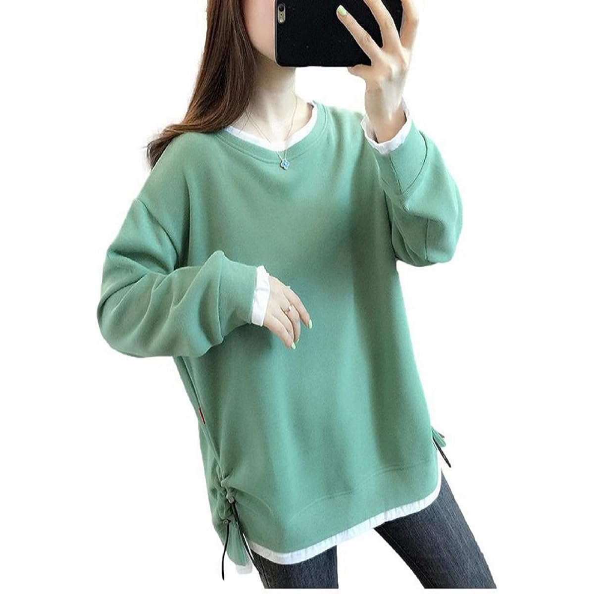 [ririka] Sweatshirt, Layered Top, Sweatshirt, Loose, Long Sleeve, Pullover Blouse, Spring, Autumn, Winter, Casual, Women's