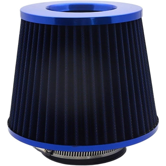 Car Air Filter 76mm High Flow Cold Intake Filter Induction Kit Sport Power Mesh Cone for Supercharger (Color: Blue)