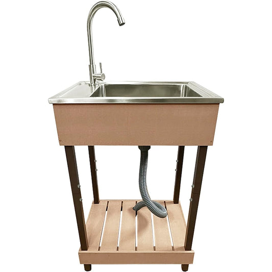 igarden igarden stainless steel sink sink igarden original artificial wood storage, assembly type faucet sewage pipe iwood artificial wood handmade outdoor craftsman handmade sink 14527 (W500mm, natural)