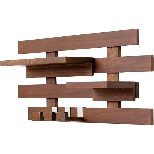 Osmac Open Shelf Rack, Wall Hanging Shelf, Decorative Shelf, Package Set 2, Slats that can be attached to the wall, Natural Wood, Dark Brown, KBSP-2DB