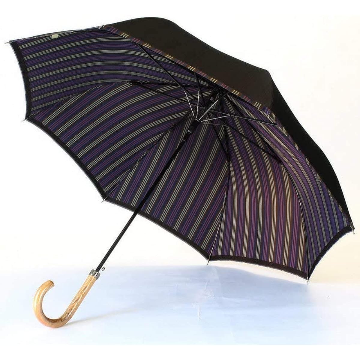 Luxury Koshu-ori Men's Long Umbrella "Tie" Plain ✕ Striped BROWN Makita Shoten, a long-established Koshu-ori umbrella manufacturer with a history of over 140 years since the Edo period, Men's Luxury Umbrella
