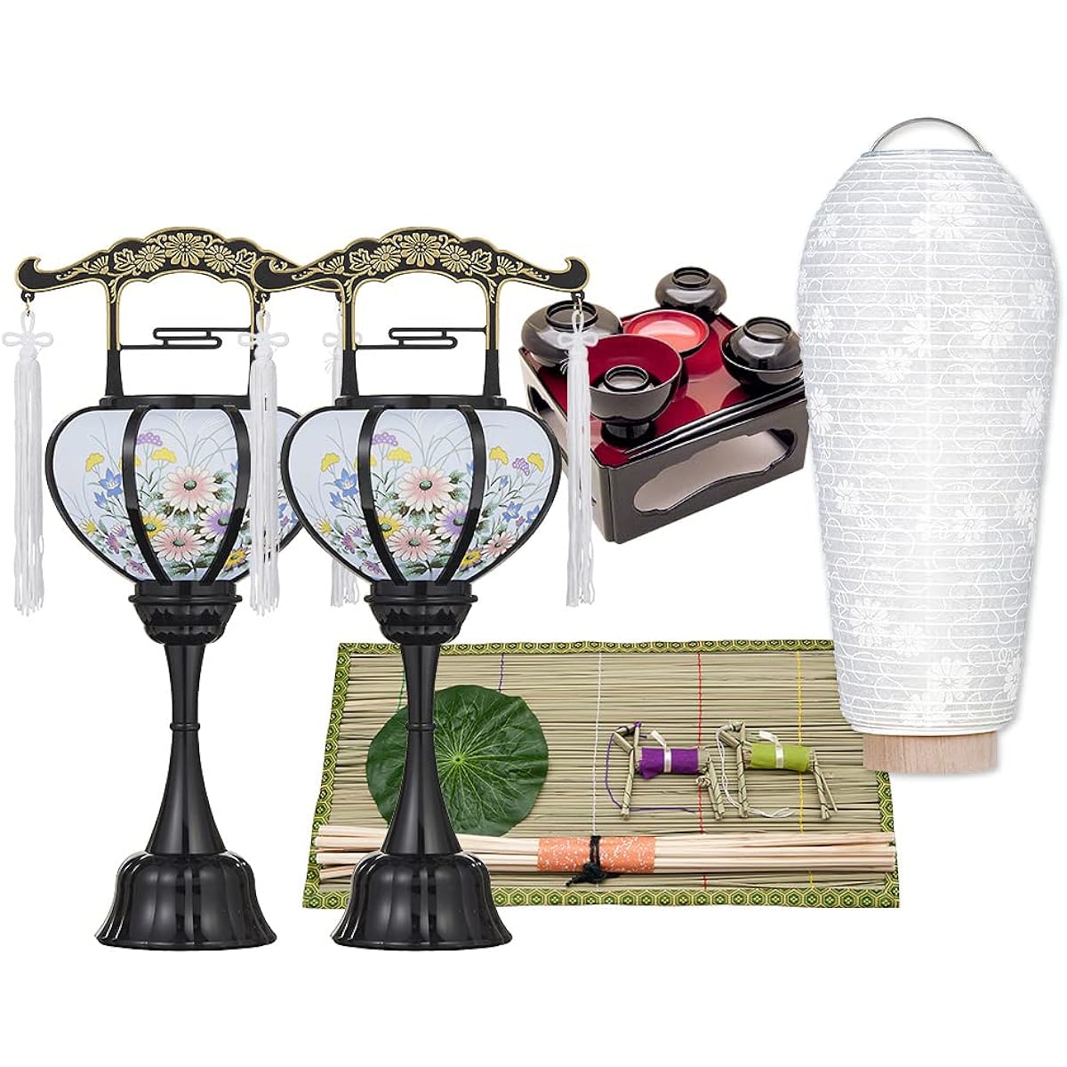 Buddhist altar shop Takita Shoten [Bon lanterns/Bon supplies] Compact First Bon set/New Bon set 4-piece set 3-B ◆Bon lanterns, Bon lanterns, modern Bon lanterns, Obon decoration supplies, a set for those who are looking for the first Bon (New Bon). [With
