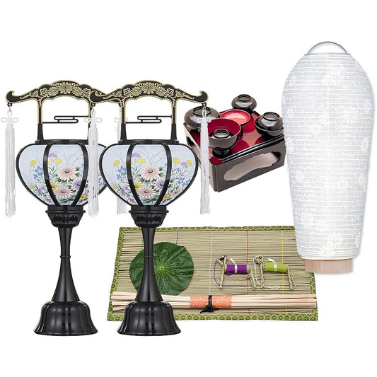 Buddhist altar shop Takita Shoten [Bon lanterns/Bon supplies] Compact First Bon set/New Bon set 4-piece set 3-B ◆Bon lanterns, Bon lanterns, modern Bon lanterns, Obon decoration supplies, a set for those who are looking for the first Bon (New Bon). [With