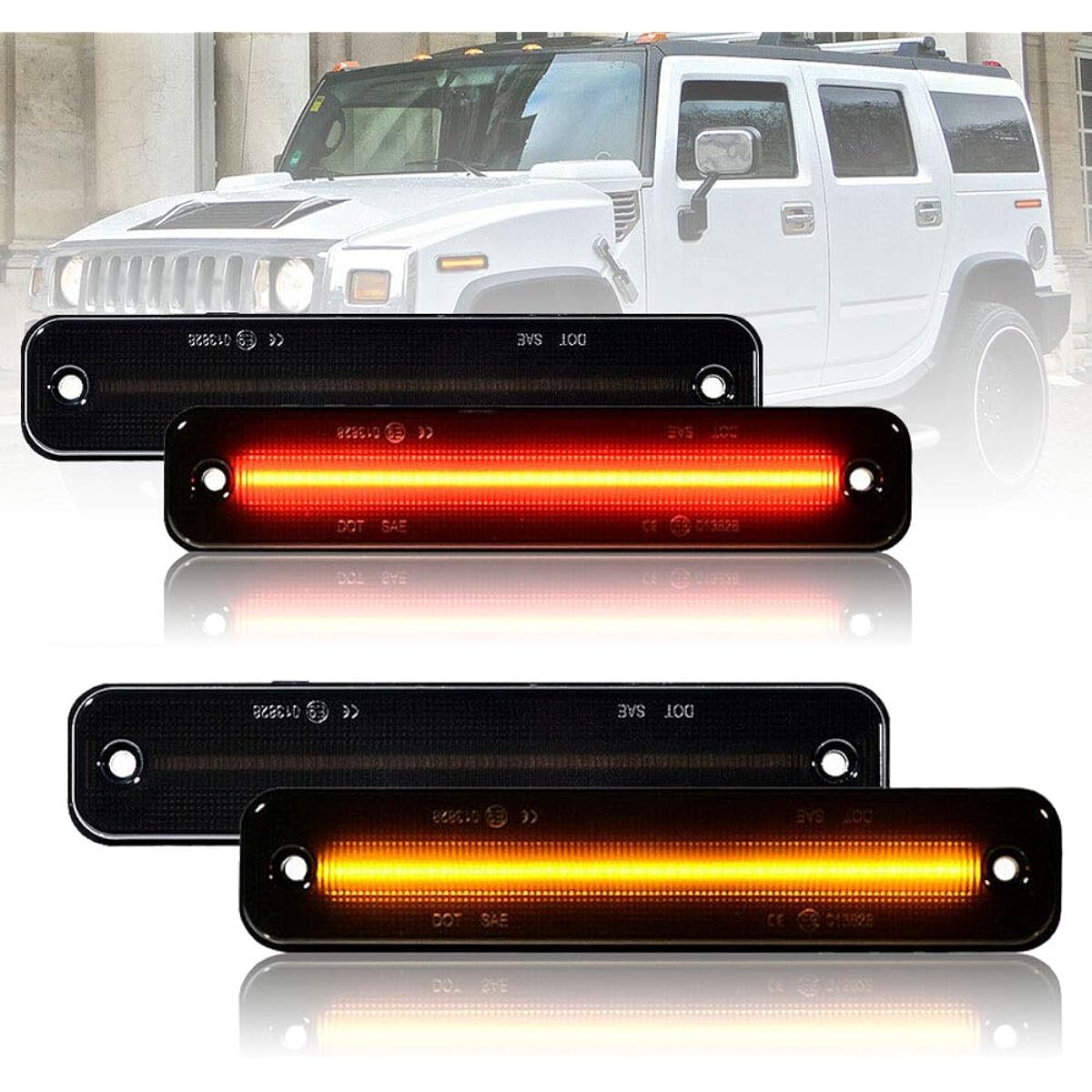 GANGMU TEC 4 pieces Set Smoke Side Marker Light LED Amber & Rear HUMMER 2003-2009 H2 replacement part number 25952319 15114677 (Smoke lens)