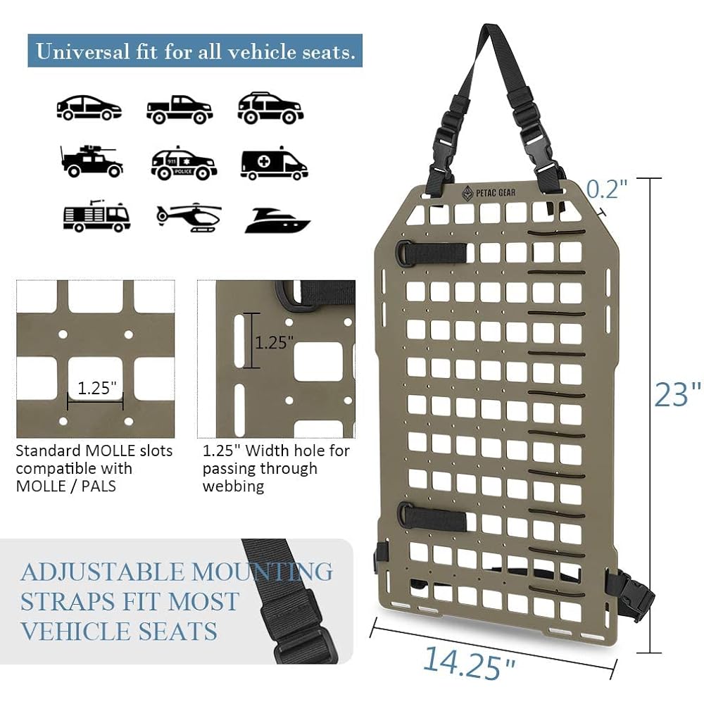 PETAC GEAR Tactical Car Seat Back Organizer | Rigid Mall Panel for Vehicle | Track Mount Rack Panel Tactical Gear Accessory (Dark Earth-1)
