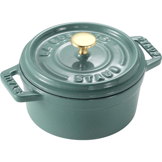 staub "Pico Cocotte Round Eucalyptus 14cm" Small Hand Cast Enamel Pot IH Compatible [Authorized Japanese Product with Serial Number] La Cocotte Round Z1025-988