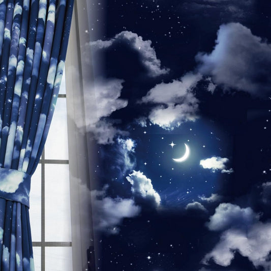 [Window Beauty] 1st Grade Blackout Design Curtains [Serenade] Curtain Set of 2 + Curtain Hooks Installed + Curtain Tassel Night Sky Pattern Navy Width 100 x Length 200cm Set of 2 with Shape Memory Curtains Only