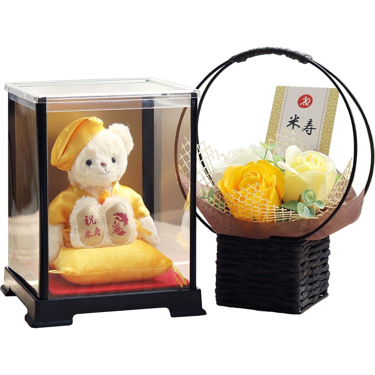 [Petit Roux] A celebratory teddy bear wearing a yellow Chanchanko gift for Yoneju (Case Fragrance Soap Flower)