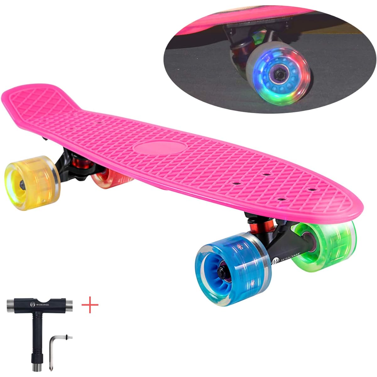 WHOME Skateboard for Kids - 22 Inch Cruiser Skateboard 60x45mm 4th Generation LED Lighted Wheels - Commuting/Mobility Birthday Gift/Holiday Gift for Kids/Beginners/Girls/Boys