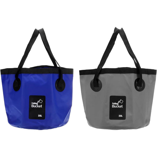 PATIKIL 5.3 Gallon 20L Collapsible Bucket 2 Pieces Travel Portable Water Storage Container Foldable Foot Washer for Travel Camping Fishing Gray Dark Blue