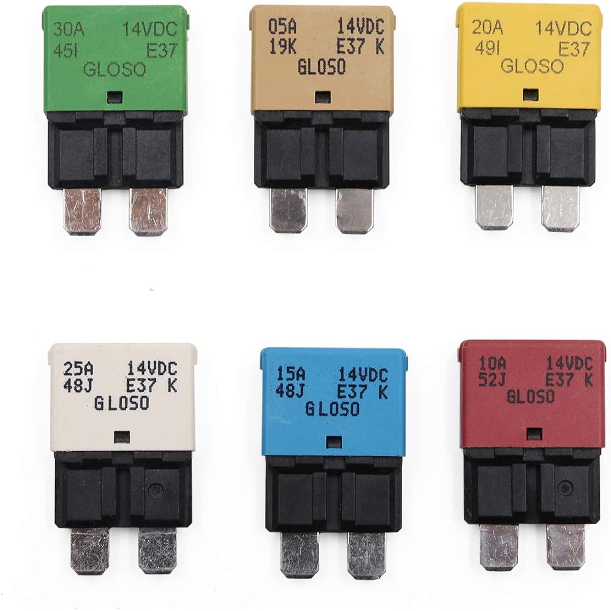 T TOCAS E37 Auto Reset Roper File ATC ATO Hughes Circuit Breaker 5A 10A 15A 20A 20A 30A 14V DC (6 pieces Mix)