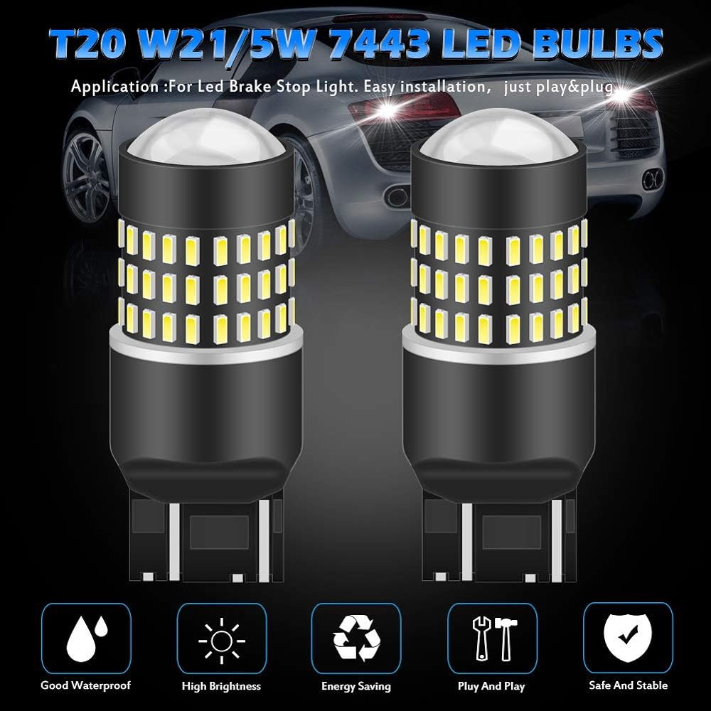 KaTur 10pcs 900 Lumens 7443 7444NA 7440 7440NA 992 Base Super Bright 3014 78SMD Lens LED Bulb Brake Turn Signal Tail Backup Reverse Brake Light Lamp White 12V 4W