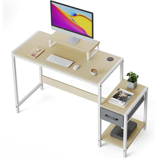 CubiCubi Desk, Movable Top Board, Adjustable Height, Comes with Rack, Comes with Drawers, Living Alone, Convenient Storage, Computer Desk, Study Desk, Width 80cm x Depth 40cm, Natural