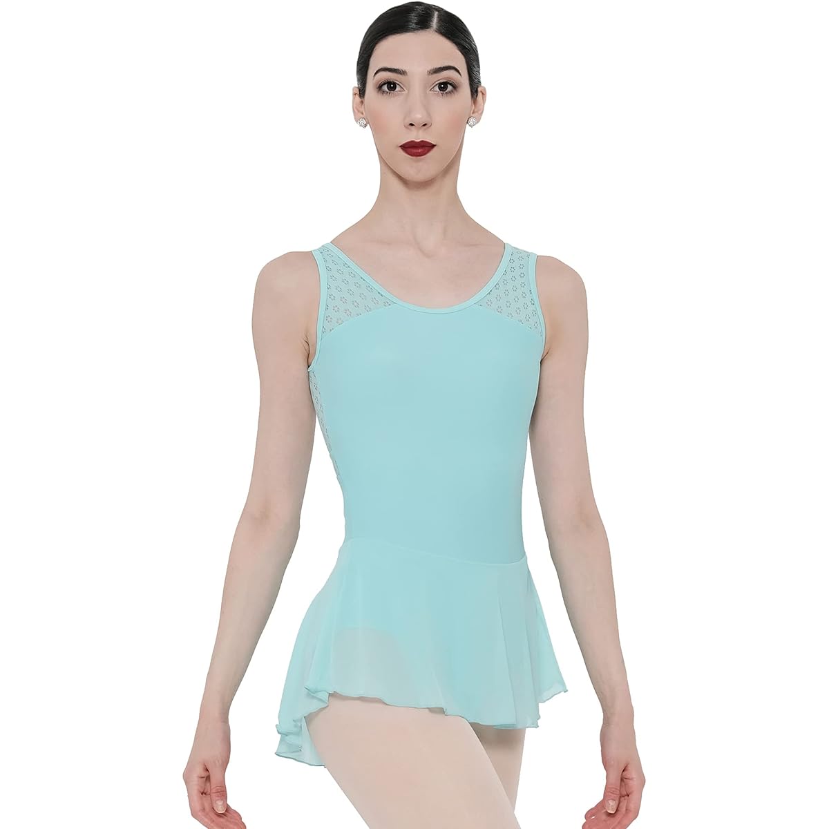 Wear Moi Women's Ballet Leotard with Skirt [DIAMANT] Floral Stitch Microfiber & Tulle Back Open Button Closure [Genuine Product]