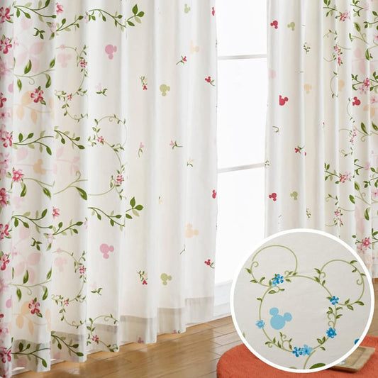 Disney Made in Japan Mickey Garden Flower Curtains Set of 2 Width 100 x 230cm Length Blue 100% Cotton Washable Character T-90