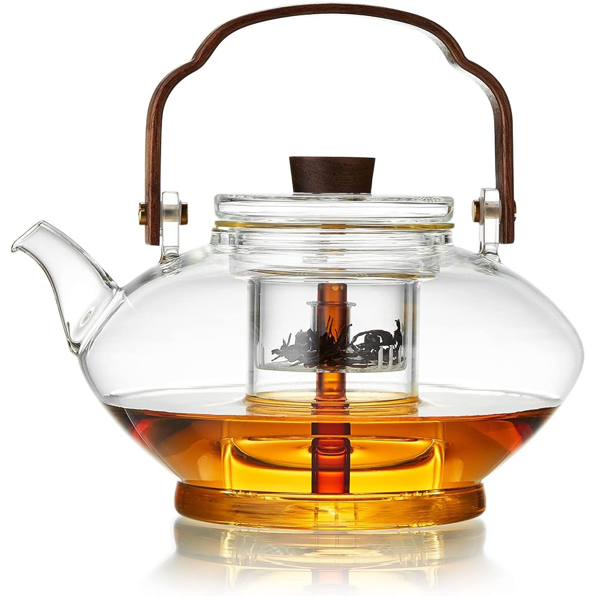 Unbreakable NB4017 Heat-resistant Glass Teapot, Large Capacity, Top Type, Wooden Handle, 1300ml, Yellow Court Lantern Design, Includes Both-Use Tea Strainer, Tea Jumping, Microwave Safe