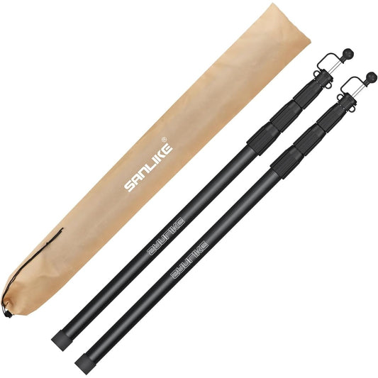 SANLIKE Tarp Pole, Aluminum Tarp Pole, Pole for Pole Tarp, Length 250cm, Diameter 20mm-30mm, Canopy Pole, Sliding Type, Stepless Adjustment, No Assembly Required, Awning, Camping, Setup, Outdoor Equipment, Storage Bag Included, Set of 2 (Black/Gray/Silve