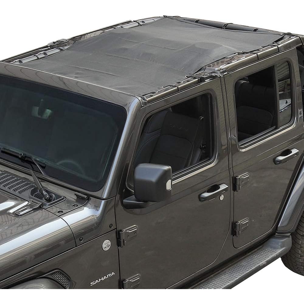 JECAR Sunshade Full-length Mesh Sunshade Bikini Top UV protection JEEP WRANGLER JL JLU 4 Door 2018-2023 (Plain Black)