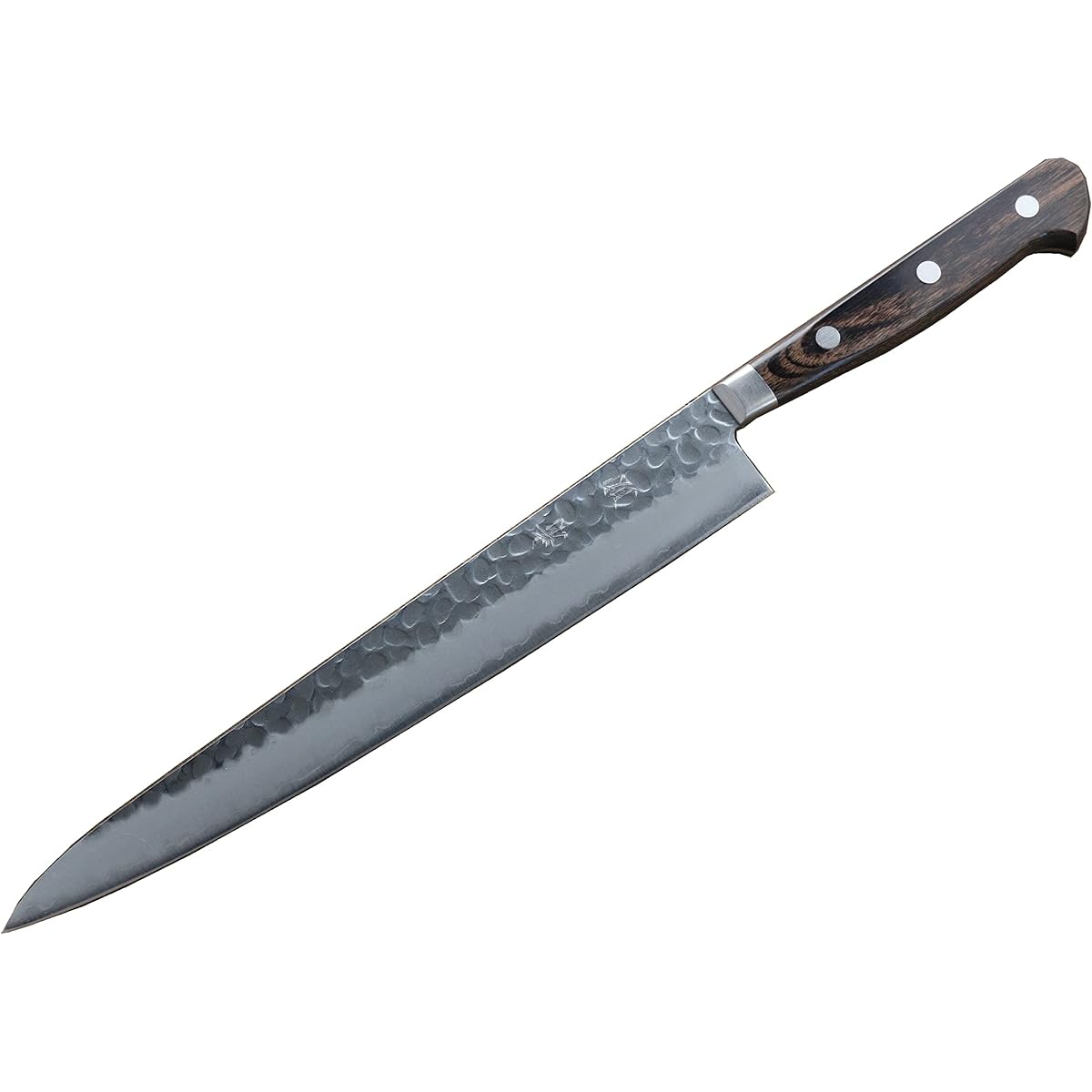 Seisuke AUS8 Hammered Sujihiki Knife 240mm Brown Plywood Handle