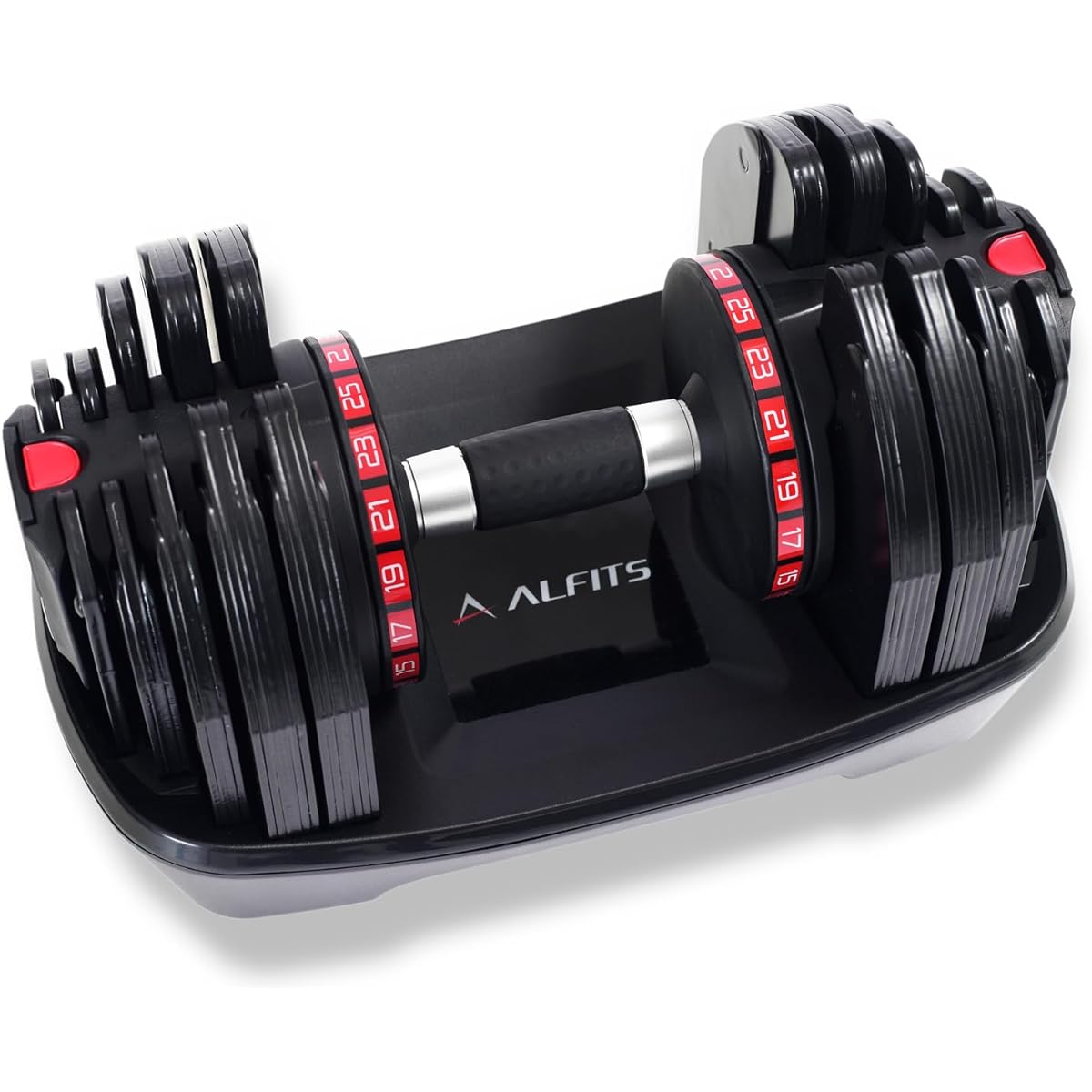 ALINCO Dumbbell Adjustable Dumbbell Body Maker 2-25kg Easy Weight Adjustment 18 Levels One Touch Lock Flat Shape Compact Design Space Saving with Base Adjustable Dumbbell 25 EXG422 Black
