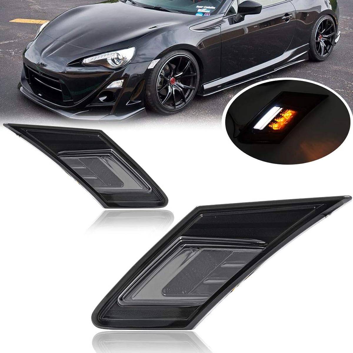 Smok lens White/Amber LED Front Side Marker Light Kit 2013-2016 Sion FR-S 2013-2020 Subaru BRZ 2017-2020 Toyota 86/GT86 LED Winker Light Running/Parking White/Amber LED LED Side Marker Lamp